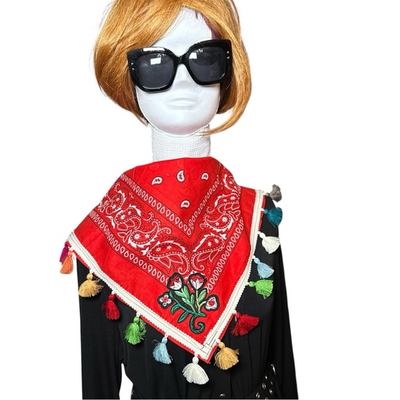 Scarf Bandana Line Dance Cowgirl Neck Head Handmade Embroidery patch Floral Lace - Picture 4 of 11